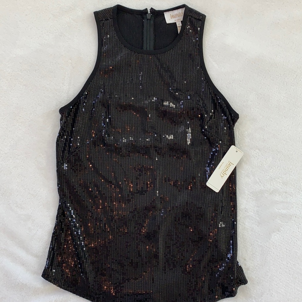 NWT. Beautiful sequence Laundry racerback tank. Perfect for holiday parties!
